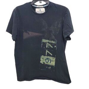 American Eagle Men's Classic Fit Black Distressed Double Sided Graffiti Tee‎ M